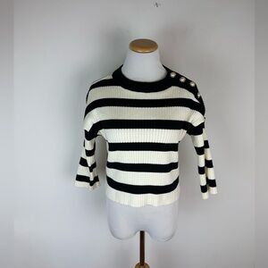 Iorane Striped Crop Sweater Pearl Buttons Black Cream Size 36 / XS